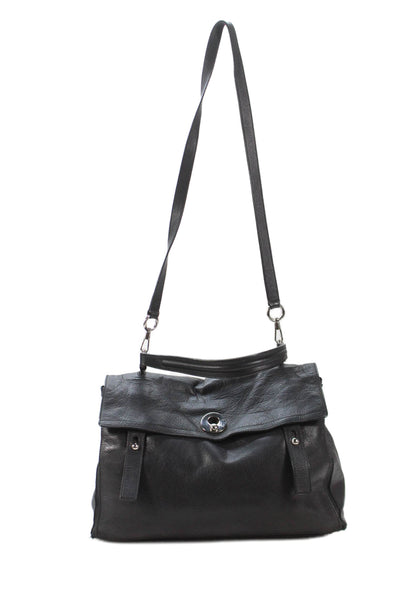 Yves Saint Laurent Womens Leather Silver Tone Crossbody Shoulder Handbag Black