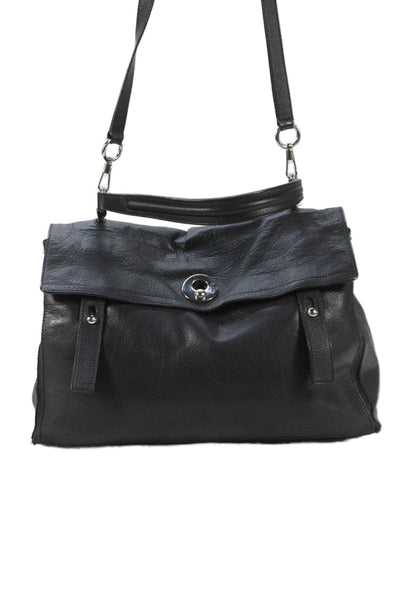 Yves Saint Laurent Womens Leather Silver Tone Crossbody Shoulder Handbag Black