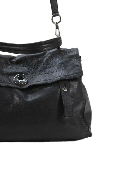 Yves Saint Laurent Womens Leather Silver Tone Crossbody Shoulder Handbag Black