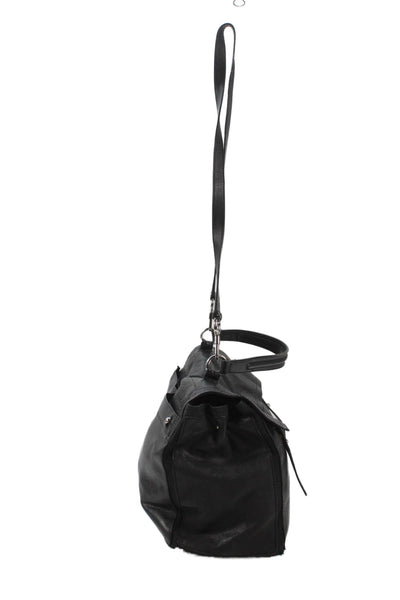 Yves Saint Laurent Womens Leather Silver Tone Crossbody Shoulder Handbag Black