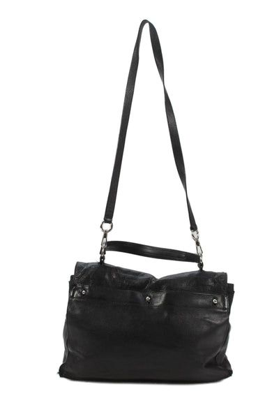 Yves Saint Laurent Womens Leather Silver Tone Crossbody Shoulder Handbag Black