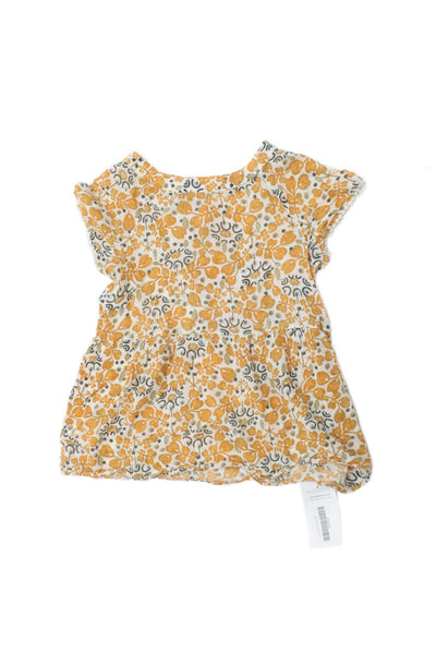 Bonpoint Childrens Girls Printed Short Sleeves Blouse White Yellow Size 12