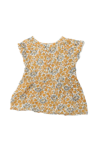 Bonpoint Childrens Girls Printed Short Sleeves Blouse White Yellow Size 12