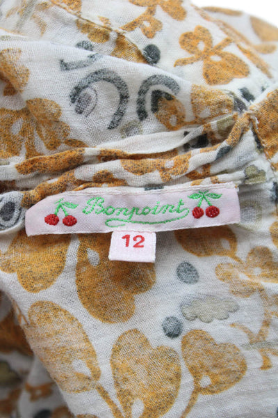 Bonpoint Childrens Girls Printed Short Sleeves Blouse White Yellow Size 12