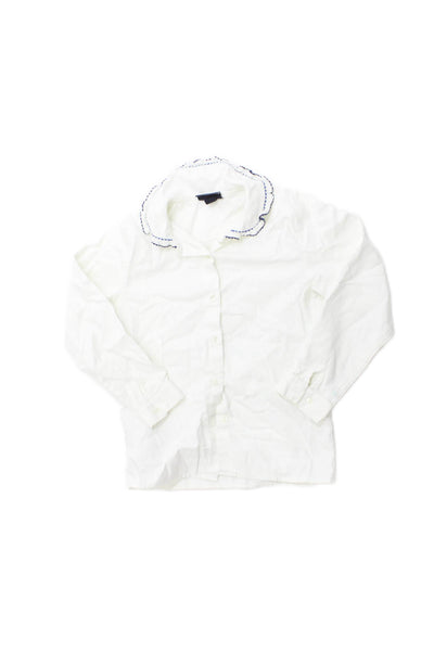 Oscar de la Renta Childrens Girls Button Down Shirt White Blue Size 8