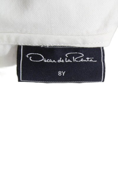 Oscar de la Renta Childrens Girls Button Down Shirt White Blue Size 8