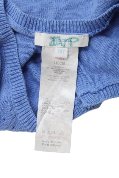 Jacadi Childrens Girls Linen Button Down Cardigan Sweater Blue Size 10