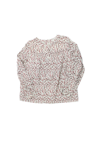 Bonpoint Childrens Girls Floral Print Blouse White Red Cotton Size 10