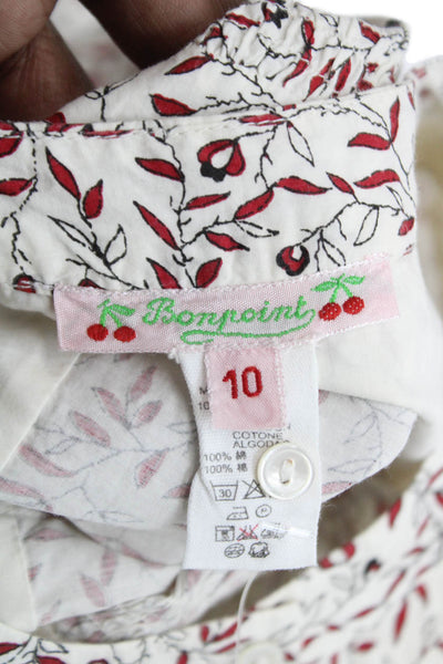 Bonpoint Childrens Girls Floral Print Blouse White Red Cotton Size 10