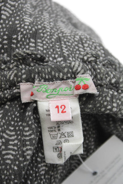 Bonpoint Childrens Girls Abstract Print Short Sleeves Dress Grey Size 12