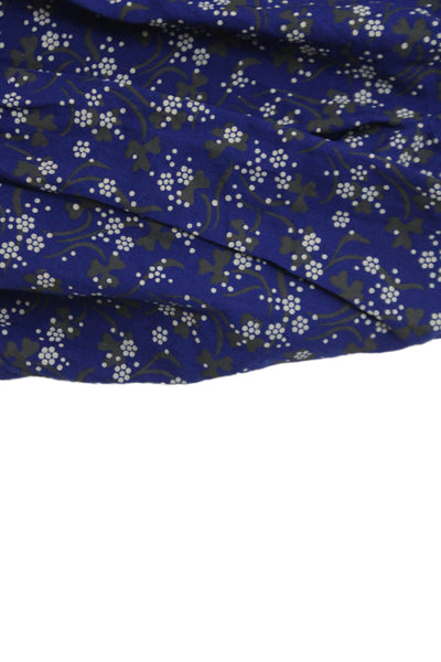 Bonpoint Childrens Girls Floral Print Ruffled Blouse Blue Grey Cotton Size 10