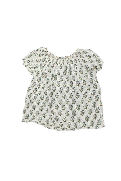 Bonpoint Childrens Girls Floral Print Blouse White Green Cotton Size 10