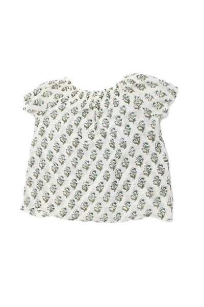 Bonpoint Childrens Girls Floral Print Blouse White Green Cotton Size 10
