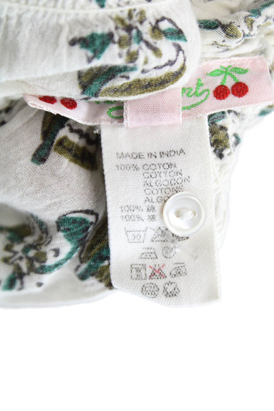 Bonpoint Childrens Girls Floral Print Blouse White Green Cotton Size 10