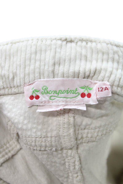 Bonpoint Childrens Girls Straight Leg Corduroy Pants White Cotton Size 12