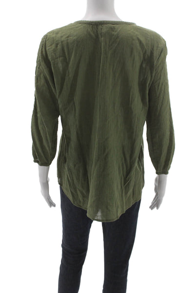 LRL Lauren Jeans Women Bohemian Green V-Neck Tunic 3/4 Sleeve Cotton Size XS