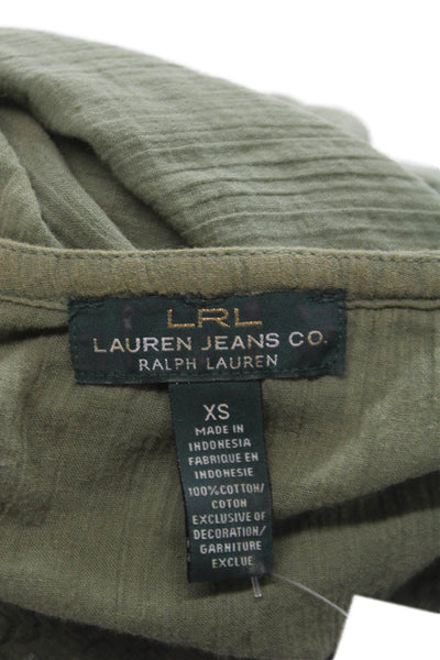 LRL Lauren Jeans Women Bohemian Green V-Neck Tunic 3/4 Sleeve Cotton Size XS