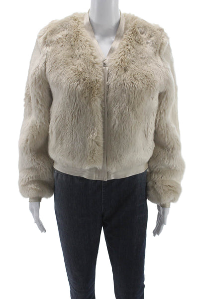 J Brand Women Bomber Jacket Beige Acrylic Long Sleeve Zip Size S