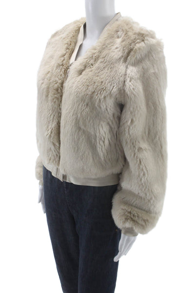 J Brand Women Bomber Jacket Beige Acrylic Long Sleeve Zip Size S