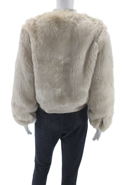 J Brand Women Bomber Jacket Beige Acrylic Long Sleeve Zip Size S