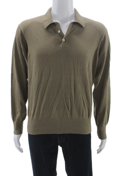 Buck Mason Men Collared Pullover Green Cotton Cashmere Blend Long Sleeve Size M