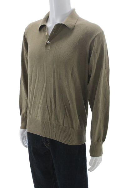 Buck Mason Men Collared Pullover Green Cotton Cashmere Blend Long Sleeve Size M