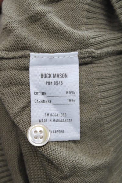 Buck Mason Men Collared Pullover Green Cotton Cashmere Blend Long Sleeve Size M