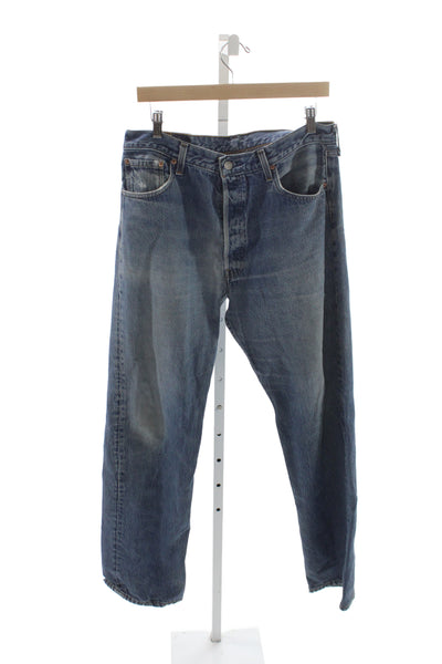 Levis Mens Straight Jeans Blue Button Cotton Size 32