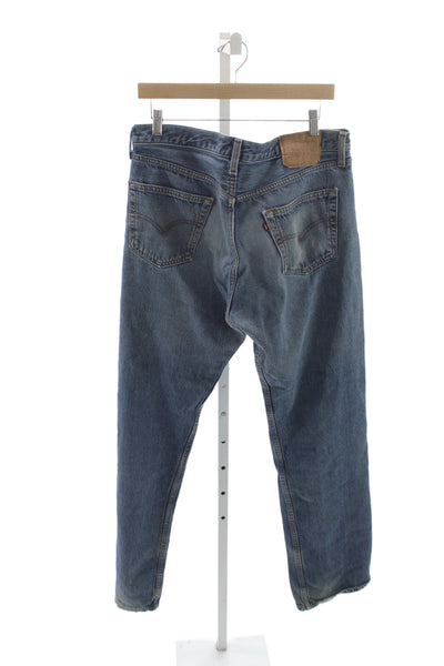 Levis Mens Straight Jeans Blue Button Cotton Size 32