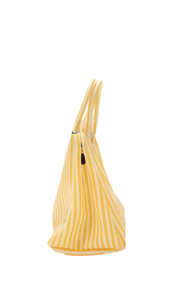 Gianni Chiarini Womens Striped Zipper Tote Shoulder Handbag Yellow White