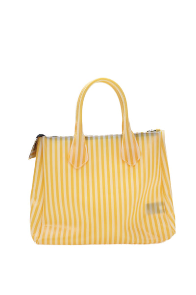 Gianni Chiarini Womens Striped Zipper Tote Shoulder Handbag Yellow White