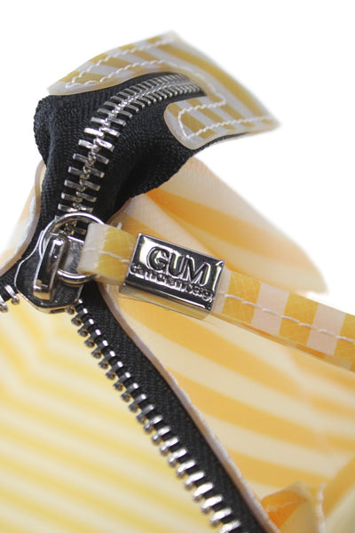 Gianni Chiarini Womens Striped Zipper Tote Shoulder Handbag Yellow White