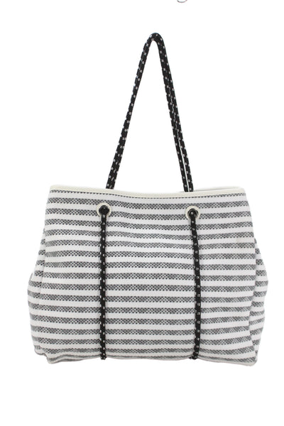 Urban Expressions Womens Striped Tote Shoulder Handbag White Grey