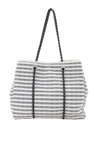 Urban Expressions Womens Striped Tote Shoulder Handbag White Grey