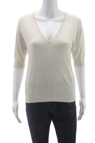 Treasure & Bond Women Pullover Sweater Beige V Neck 3/4 Sleeve Size 2XS