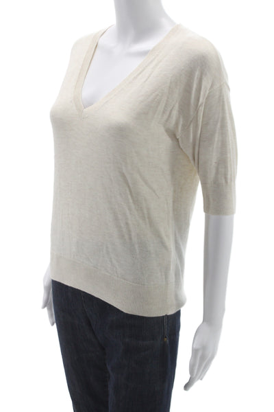 Treasure & Bond Women Pullover Sweater Beige V Neck 3/4 Sleeve Size 2XS