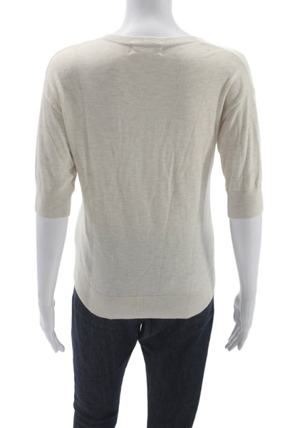 Treasure & Bond Women Pullover Sweater Beige V Neck 3/4 Sleeve Size 2XS