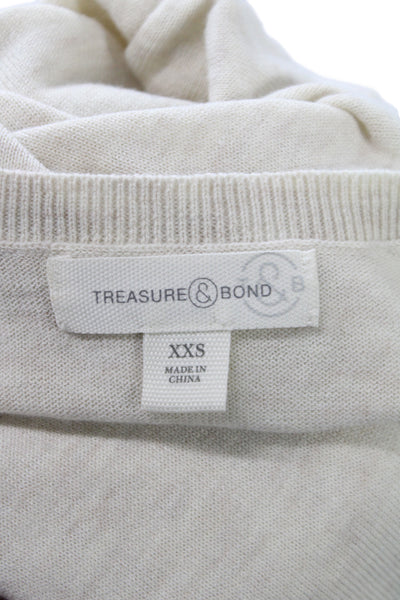 Treasure & Bond Women Pullover Sweater Beige V Neck 3/4 Sleeve Size 2XS