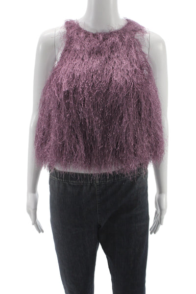 Zara Women Cropped Tank Purple Viscose Shaggy Sleeveless Size XS