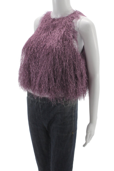 Zara Women Cropped Tank Purple Viscose Shaggy Sleeveless Size XS