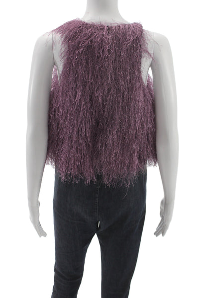 Zara Women Cropped Tank Purple Viscose Shaggy Sleeveless Size XS