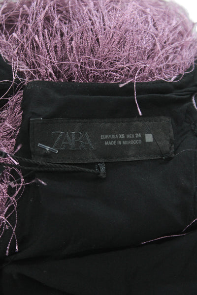 Zara Women Cropped Tank Purple Viscose Shaggy Sleeveless Size XS