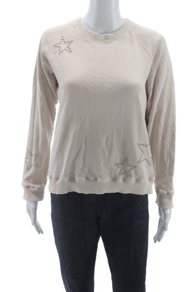 Monrow Womens Pullover Sweatshirt Beige Stars Crew Neck Size M