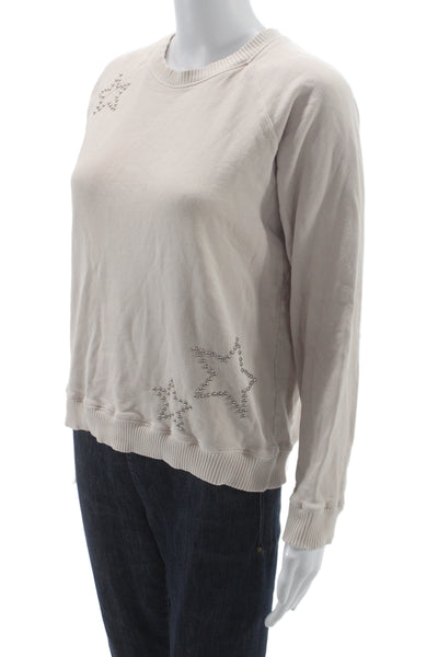 Monrow Womens Pullover Sweatshirt Beige Stars Crew Neck Size M