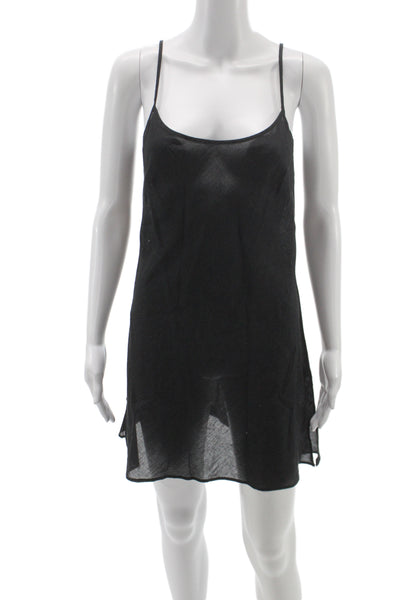 Love Shack Fancy Women Chemise Black Cotton Scoop Neck Sleeveless Mini Size M
