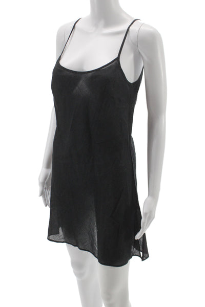 Love Shack Fancy Women Chemise Black Cotton Scoop Neck Sleeveless Mini Size M