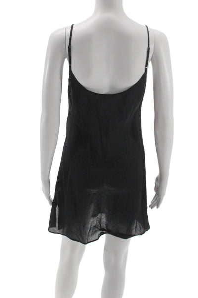 Love Shack Fancy Women Chemise Black Cotton Scoop Neck Sleeveless Mini Size M