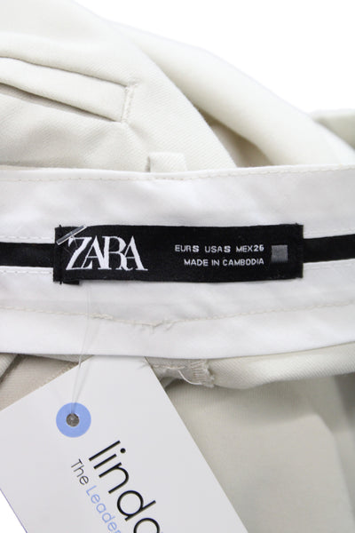Zara Women Dress Pants Beige Button Polyester Solid Spring Size S