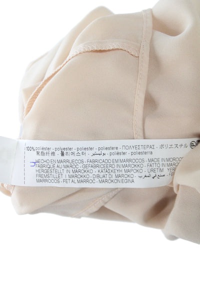 Zara Women Ruffle V-Neck Blouse Beige Long Sleeve Button Polyester Size XS