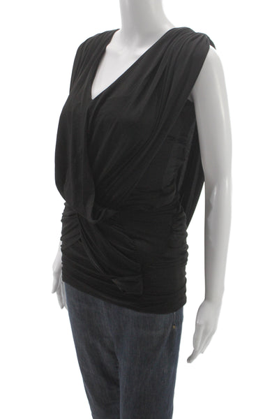 BCBGMAXAZRIA Women Tunic Blouse Black V-Neck Acetate Size XS